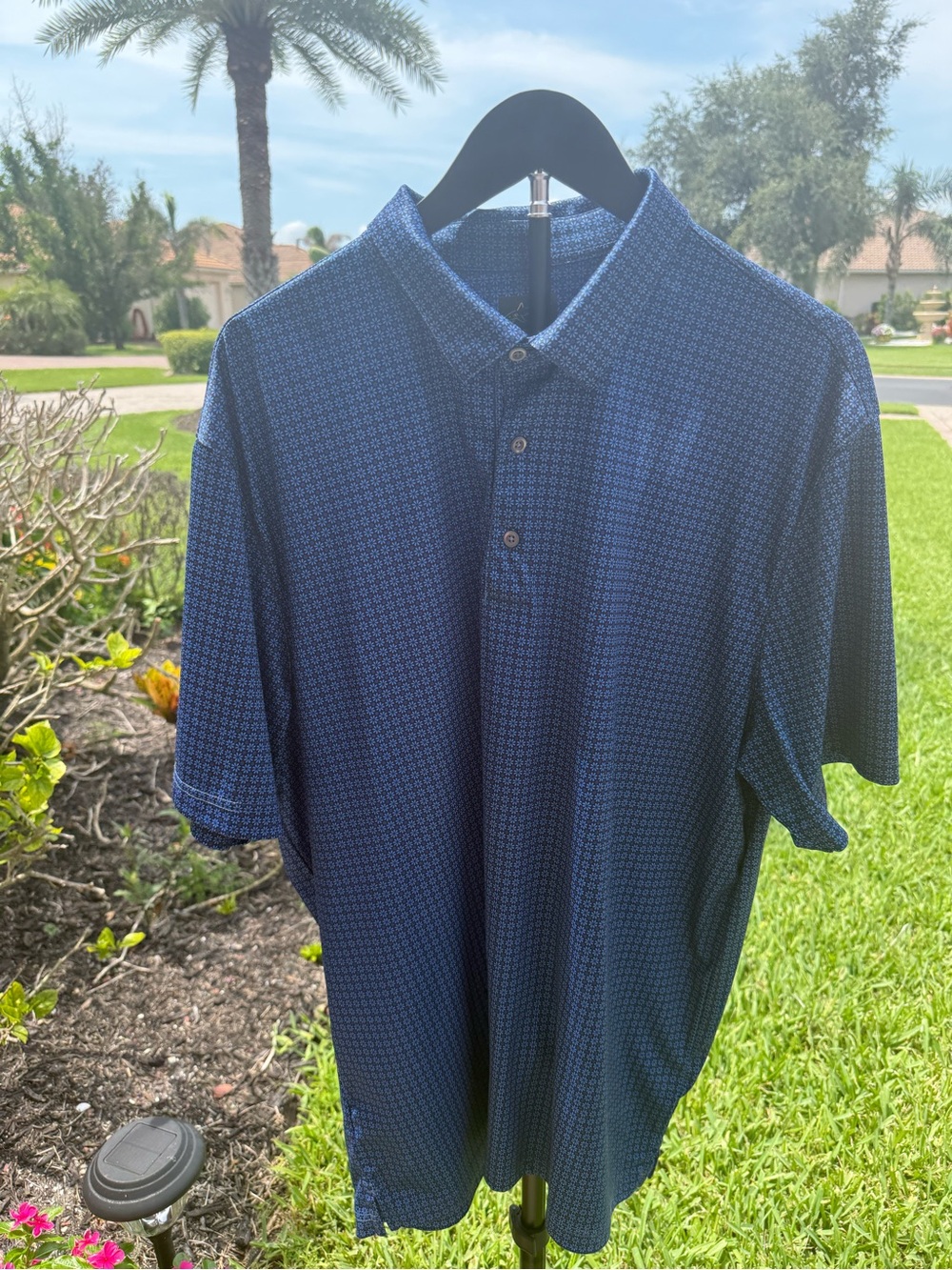 Greg Norman Collection Blue Micro-Pattern Performance Polo